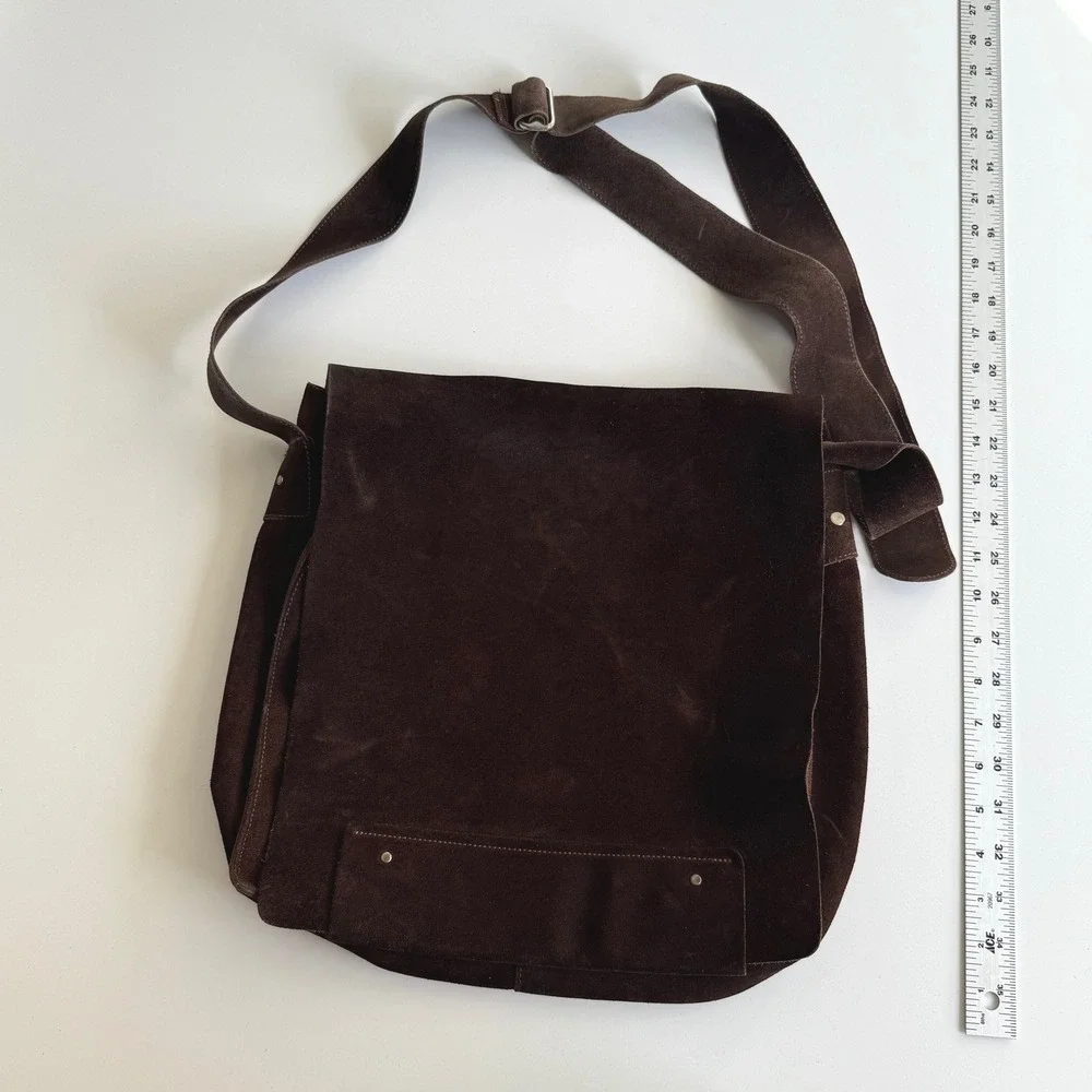 Banana Republic‎ VTG Y2K Genuine Suede Messenger School Chocolate Shoulder Bag